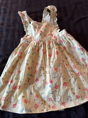 Girls Floral Sundress with Ruffle Straps - Cream and Pink